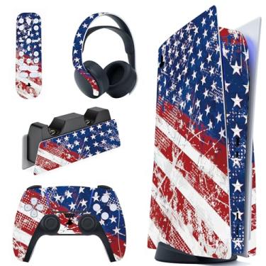 Imagem de PlayVital Conjunto completo de decalque para console ps5 edição de disco, adesivo de vinil para controle ps5, estação de carregamento, fone de ouvido e controle remoto de mídia - impressão bandeira