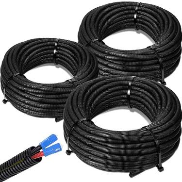 Imagem de Sasylvia 1/10.2 cm x 150 pés, 1/5.1 cm x 150 pés, 3/20.3 cm x 150 pés Split Wire Loom Conduíte de fio elétrico preto flexível capa protetora de cabos divididos
