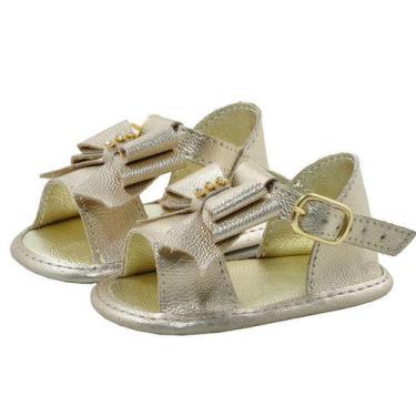 Imagem de Sapatinho de Bebê Bicho de Pé - Sandália Feminina c/ Fivela e Laço - S