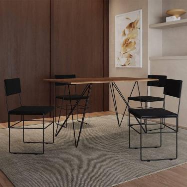 Imagem de Mesa Jantar Industrial Trama 1,40x0,80m Amêndoa Com 4 Cadeiras Estofadas Vitória Preta Marrom