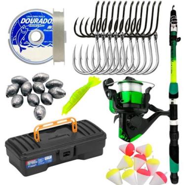 Imagem de Kit Pesca Completo Barato Vara Molinete Linha + Acessórios - Arapesca