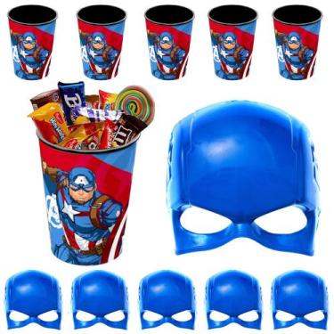 Imagem de Kit 10 Copos Capitão América e 10 Máscaras Aranha Lembrancinha Decoraç
