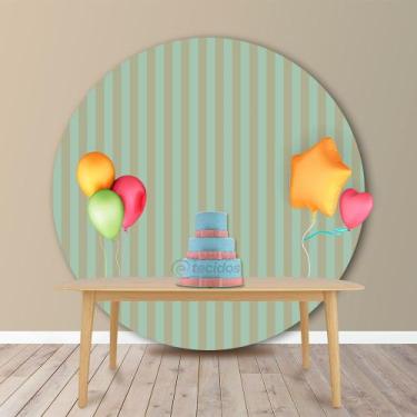 Imagem de Painel Redondo em Jacquard Dourado e Turquesa Listrado - Jacquard Trad