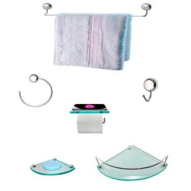 Imagem de Kit Para Banheiro Topázio Luxo Vidro Modelado Incolor - VSA