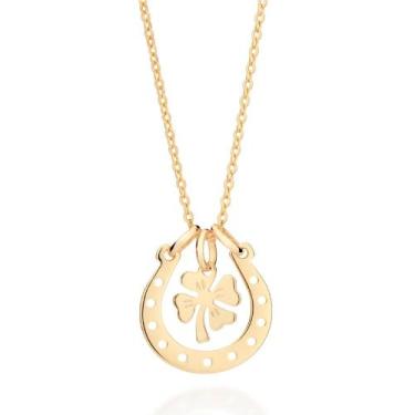 Imagem de Colar Trevo Da Sorte Feminino Banhado A Ouro 18k Rommanel Tam 50cm