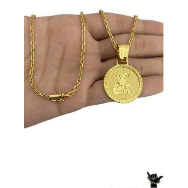 Imagem de Corrente Cadeado 2mm + Pingente são jorge - Banhado a Ouro - ToJoia18k