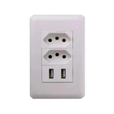 Imagem de Kit 2 Tomada Com Espelho Dupla Tomada 2 Usb 5v 2.1a Parede - COIBEU