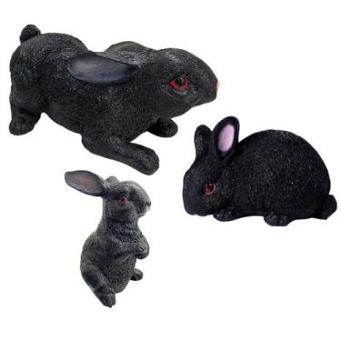 Imagem de Kit Familia de Coelhos em Resina Coelho Black Realista p/ decoração de