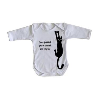 Imagem de body nenê criança roupa bebê manga longa Gato e sapato - Empório Dutra
