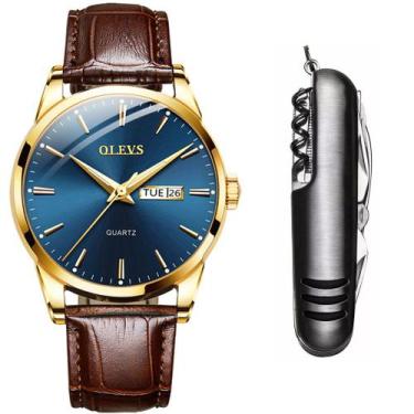 Imagem de Relógio Masculino Dourado Casual Pulseira  Luxo + Acessório - OLEVS