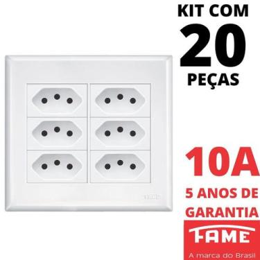 Imagem de 20un Tomada Padrão Sêxtupla 2P+T 10A 4X4 Com Placa Evidence FAME
