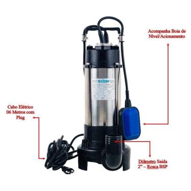 Imagem de Bomba Drenagem Limpa Fossa Esgoto Com Triturador Claw 2,1Cv