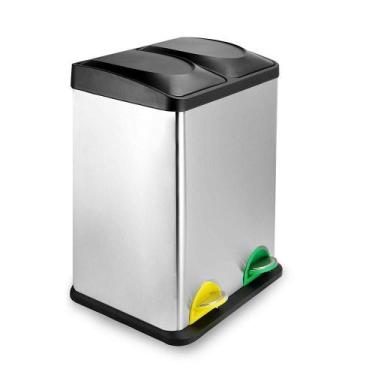 Imagem de Lixeira dupla coleta seletiva em inox grande 30 litros cesto lixo 2 di