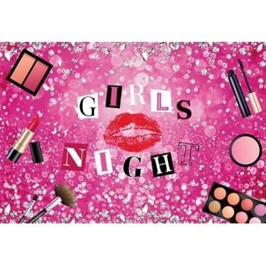 Imagem de Pnylzzyxh Cenário noturno para meninas, tema cosmético, rosa, decoração de festa para meninas, fundo brilhante, diamante, batom, sobrancelha, lápis, maquiagem, fundo de festa, despedida de solteira,