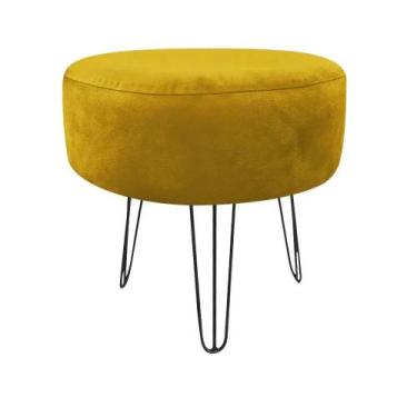 Imagem de Puff Banqueta Rio Redondo Suede Amarelo Pés De Aço Aramado - D'Rossi -