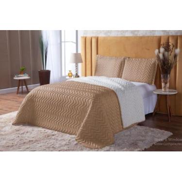 Imagem de Cobre Leito Casal Queen Sherpa 3pçs Matelado Dupla Face Cáqui - CasaHo
