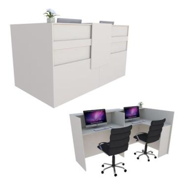 Imagem de Balcão em L Recepção Caixa 169cm Branco - Linha Premium  1.1 - Marcena