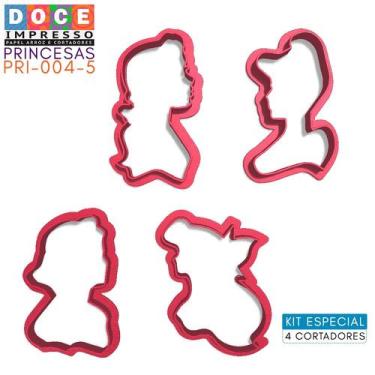 Imagem de Kit Cortadores Silhueta Princesas Branca de Neve Ariel Bela Alice 4pc 
