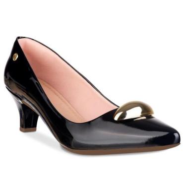 Imagem de Scarpin Feminino Salto Fino Baixo Sapato Bico Fino Enfeite Metal Doura