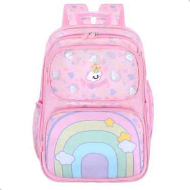 Imagem de Mochila Feminina Grande Bolsa Escolar Moda Meninas Colorida Arco-iris 