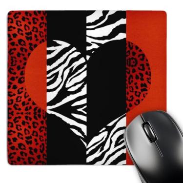 Imagem de 3dRose LLC Mouse pad 20,3 x 20,3 x 0,63 cm, estampa animal vermelha, preta, laranja e branca - coração de leopardo e zebra (mp_35439_1)