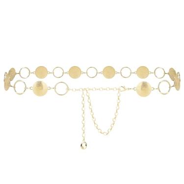 Imagem de Cinto de corrente plus size para mulheres, peças redondas de metal, corrente de cintura feminina, corrente extra longa, corrente grossa ajustável de 99 a 159 cm (2GG, dourada), XX-Large