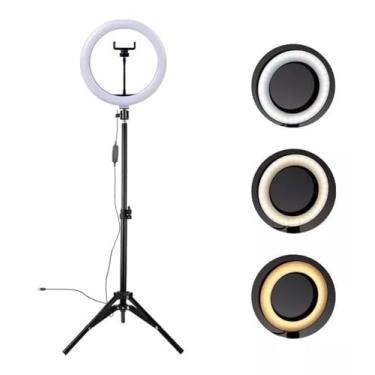 Imagem de Ring Light Iluminador Led Profissional 26cm Tripé 210cm Branco Frio Quente Neutro