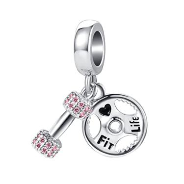 Imagem de Berloques femininos fitness love sports com halteres para academia, treino, levantador de abeto, para pulseira e colar, Metal, Base