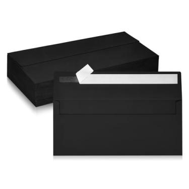 Imagem de LIKAJON Pacote com 50 envelopes de negócios #10, envelopes pretos padrão autoselantes, envelopes de correio comercial tamanho carta para cheques, cartas, notas fiscais, declarações de aniversário,