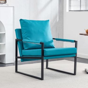 Imagem de Aursrenty Poltrona estofada com armação de metal PU couro acento poltrona sofá cadeiras modernas encosto acolchoado extra grosso e assento Fo