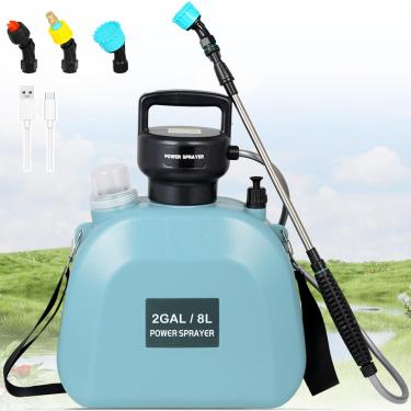 Imagem de FACULX- Pulverizador de bomba de mochila de 2 galões/8L movido a bateria, pulverizador de água elétrico para gramado e jardim, 3 bicos de névoa, varinha retrátil, cabo recarregável