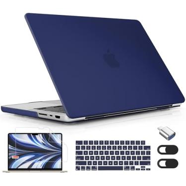 Imagem de Lepeoac Compatível com MacBook Pro 16 polegadas 2023 2022 2021 versão M3 A2991 M2 A2780 M1 A2485 Pro Max, capa rígida de plástico com capa de teclado e protetor de tela, azul marinho fosco