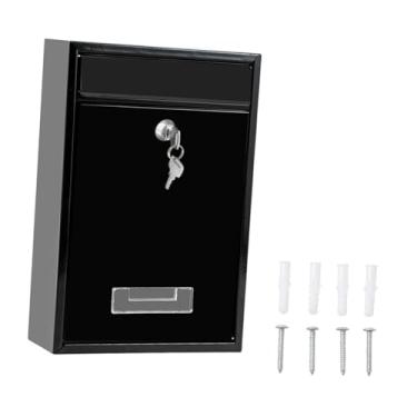 Imagem de Fenteer Caixa de correio de parede com fechadura decorativa, design retrô, com 2 chaves, caixa de depósito para escritório, casa, portão externo, Preto