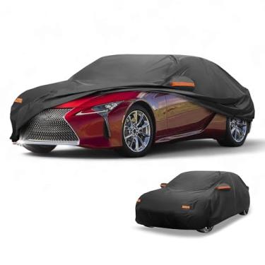 Imagem de Partuto Capa de carro à prova d'água para todos os climas, automotiva, externa, anti-UV, proteção contra chuva e sol, cobertura externa completa para Lexus LC 190T-PU preta com tiras refletoras