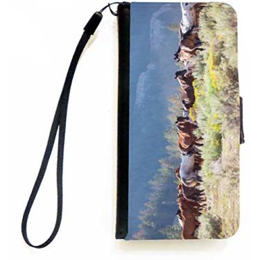 Imagem de Rikki Knight Capa tipo carteira flip cavalos com fundo de montanha com aba magnética para Apple iPhone 5c