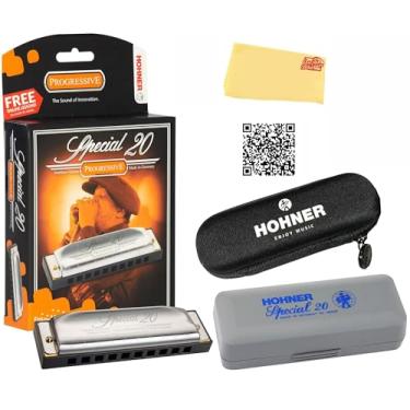 Imagem de Gaita Hohner Special 20 Pacote clave E bemol com estojo de transporte, bolsa, manual online (sem garantia de versão em português) e pano de polimento Austin Bazaar