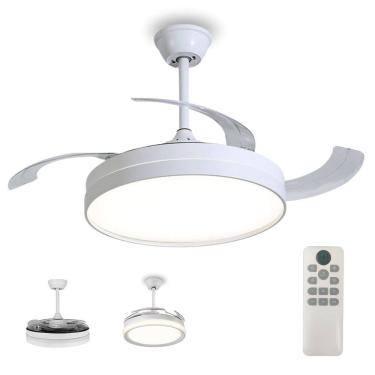 Imagem de Ventilador Lampada de Teto Led 3 em 1 Grande Retratil Ajustavel Controle Sala Quarto Casa Escritorio Trabalho Recepçao Moderno Silencioso Potente