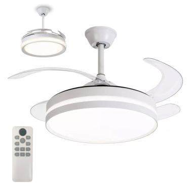 Imagem de Ventilador Lampada de Teto Grande Led 3 em 1 Controle Remoto Retratil Ajustavel Quarto Sala Casa Trabalho Escritorio Recepçao Silencioso Potente