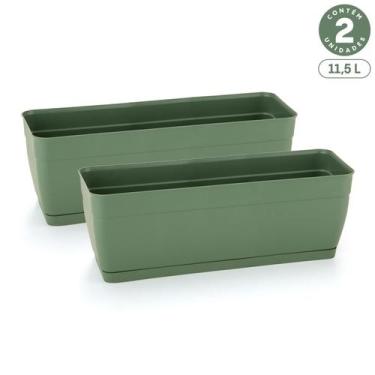 Imagem de Kit 2 Floreiras com Prato Anti-Dengue 11,5L Jardineiras Vasos Plástico