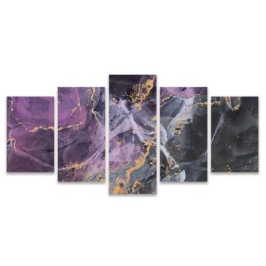 Imagem de Kit Quadros Mosaico Tinta Sala Colorido Pintura Abstrato Roxo Cinza Do