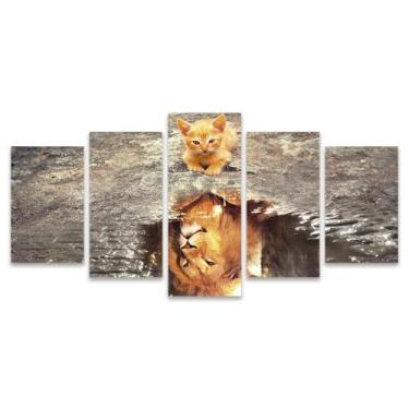 Imagem de Quadro Mosaico Decorativo Gatinho Gato Leão Poça De Água Reflexo - Del