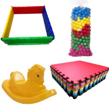 Imagem de Kit Cercado Plástico  Cavalo Brinquedo  50 Bolas  4 Tatames 50x50 - Va