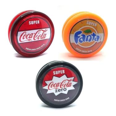 Imagem de Kit Com 3 Yoyo Ioio Profissional Resistente Refrigerantes (1 Coca 1 Fanta Laranja 1 Coca Zero)