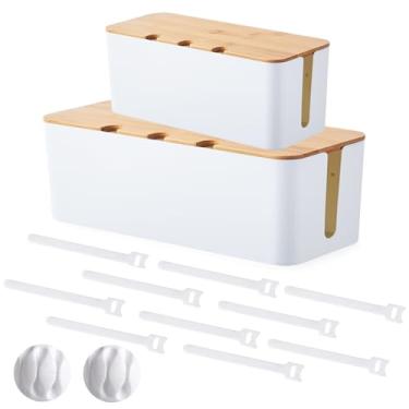 Imagem de Conjunto de caixa de gerenciamento de cabos brancos – 2 tamanhos (32 cm e 40 cm) para organização de cabos e armazenamento de réguas de energia