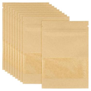 Imagem de PATIKIL Envelopes de sementes, pacote com 200 pacotes de papel kraft resseláveis de 8,9 cm x 7,6 cm, envelope pequeno para moedas com janela transparente, zíper para armazenamento de sementes de