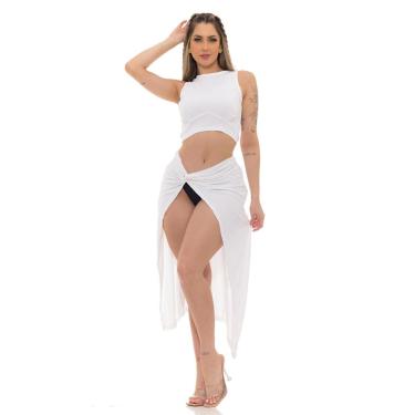 Imagem de Conjunto Saída de Praia Naakay Poliamida Cropped e Saia Tendência Verão Premium Feminina-Feminino