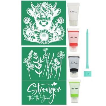 Imagem de 8 peças de estênceis de tela de seda de girassóis autoadesivos de flores silvestres reutilizáveis, mini pasta de giz para artesanato, pasta de giz para pintura em madeira, tecido, pintura de