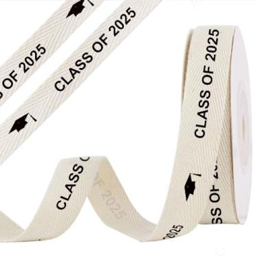 Imagem de anshome Fita de algodão de graduação, 1,5 cm x 10 metros Classe de 2025 creme branco marfim algodão fitas espinha de peixe fita de tecido natural macio parabéns Grad fita de tecido natural para festa