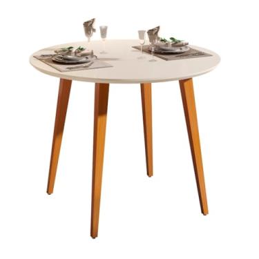 Imagem de Mesa de Jantar Para 4 cadeiras Redonda 90 cm Tampo MDF Pés Madeira Montagem Facil(Off White)