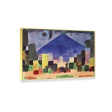 Imagem de JZSDGB Impressão de arte em tela Gold Frame 'Mont Niesen'por Paul Klee - Reprodução de pintura famosa em tela fina arte de parede abstrata giclée imagens em tela para decoração de casa 80 x 110 cm (31